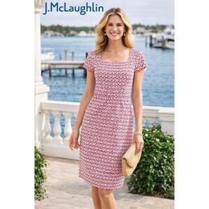 J. Mclaughlin Emma Dress in Catalina Cloth Pink White Geometric Size Large